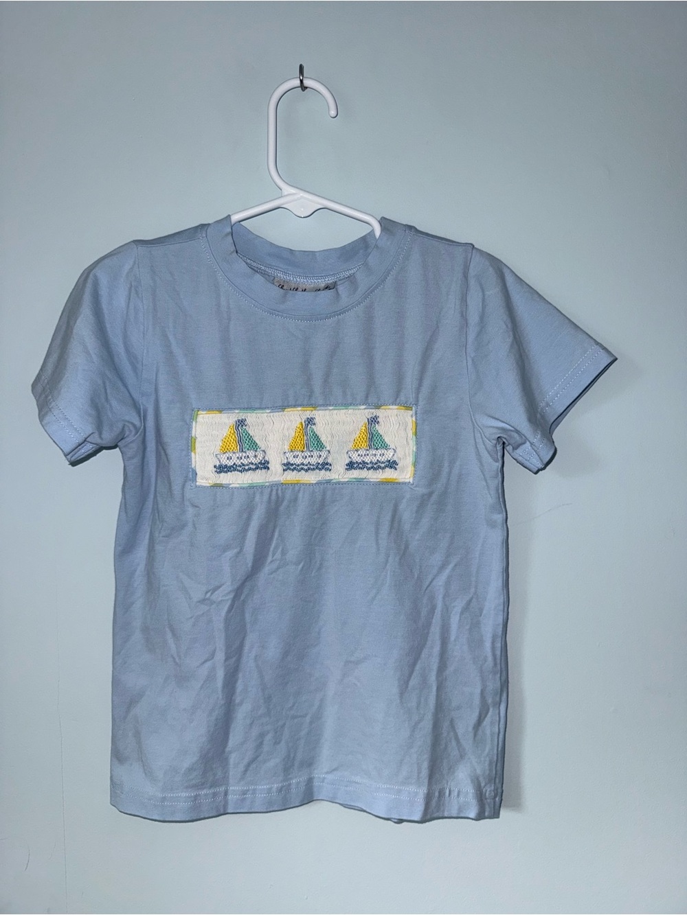 Light Blue Kids Sailboat Tee with Appliqué